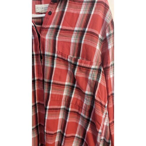 Denim & Supply Ralph Lauren Plaid Lightweight High/Low Button Down Shirt, Large - Picture 4 of 8